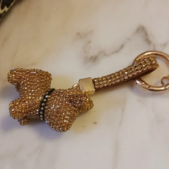 NWOT Gold Rhinestone Dog Bag Charm, Large Sparkly Key Chain - Picture 7 of 9